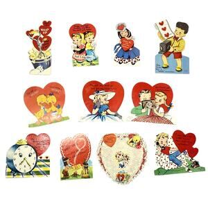 Vintage Valentines Day Cards Lot of 11 Die Cut 1940s 1950s Cute Animals Ephemera